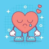 Heart funny cartoon character sad. Happy valentine's day concept. Romantic mascot. flat Vector illustration.