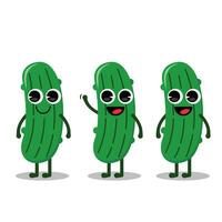 Flat Kawaii Cute Pickle Mascot Character Expression Set vector