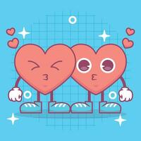 Heart Couple funny cartoon character. Happy valentine's day concept. Romantic mascot. flat Vector illustration.