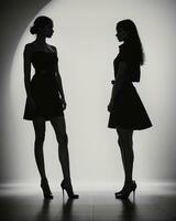 AI generated Silhouette of three women in black and white dresses, studio shot. ai generative photo