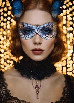 AI generated Fashion shot of a beautiful woman in a carnival mask. ai generative. ai generative photo
