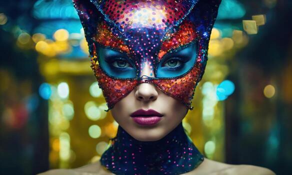 AI generated Fashion shot of a beautiful woman in a carnival mask. ai generative. ai generative photo