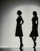 AI generated Silhouette of three women in black and white dresses, studio shot. ai generative photo