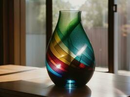 AI generated Colorful vases on a table in a modern living room. ai generative photo