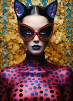 AI generated Fashion shot of a beautiful woman in a carnival mask. ai generative. ai generative photo