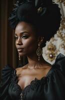AI generated Beautiful african american woman wearing black dress and jewellery. ai generative. ai generative photo