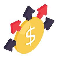 Conceptual isometric design icon of money direction vector