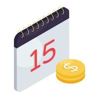 Icon of money with calendar, isometric design of payment day vector