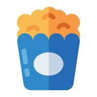 A flat design icon of popcorn bucket vector