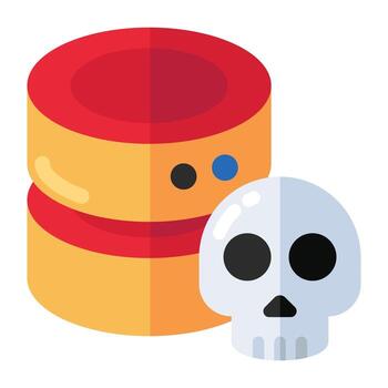 datos estante con cráneo, icono de base de datos hackear vector