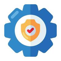 Shield inside gear, icon of security setting vector