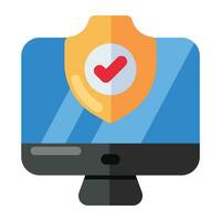 Monitor with shield showcasing system security icon vector