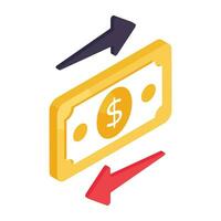 Conceptual isometric design icon of money direction vector