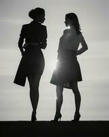 AI generated Silhouette of three women in black and white dresses, studio shot. ai generative photo