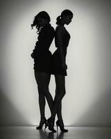 AI generated Silhouette of three women in black and white dresses, studio shot. ai generative photo