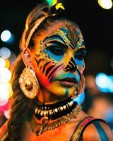 AI generated Portrait of a beautiful young woman with face art. Colorful make up. ai generative photo