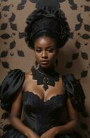 AI generated Beautiful african american woman wearing black dress and jewellery. ai generative. ai generative photo