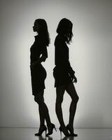 AI generated Silhouette of three women in black and white dresses, studio shot. ai generative photo