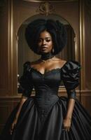 AI generated Beautiful african american woman wearing black dress and jewellery. ai generative. ai generative photo