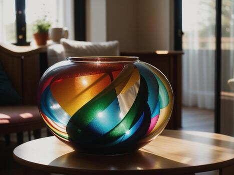 AI generated Colorful vases on a table in a modern living room. ai generative photo