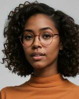 AI generated Beautiful african american woman with curly hairstyle and glasses. ai generative photo