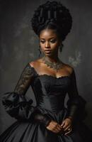 AI generated Beautiful african american woman wearing black dress and jewellery. ai generative. ai generative photo