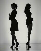 AI generated Silhouette of three women in black and white dresses, studio shot. ai generative photo