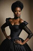 AI generated Beautiful african american woman wearing black dress and jewellery. ai generative. ai generative photo