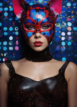 AI generated Fashion shot of a beautiful woman in a carnival mask. ai generative. ai generative photo