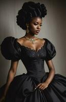 AI generated Beautiful african american woman wearing black dress and jewellery. ai generative. ai generative photo