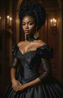 AI generated Beautiful african american woman wearing black dress and jewellery. ai generative. ai generative photo