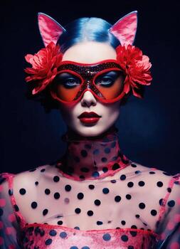 AI generated Fashion shot of a beautiful woman in a carnival mask. ai generative. ai generative photo