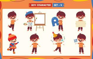 Cartoon Boy Doing Various Activities vector