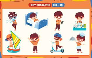 Cartoon Boy Doing Various Activities vector