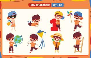 Cartoon Boy Doing Various Activities vector