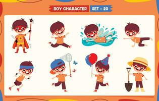 Cartoon Boy Doing Various Activities vector