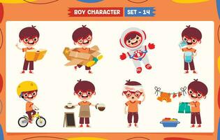 Cartoon Boy Doing Various Activities vector