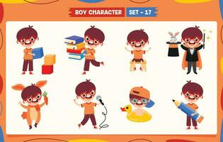 Cartoon Boy Doing Various Activities vector