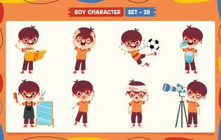 Cartoon Boy Doing Various Activities vector
