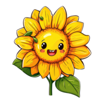 ai généré tournesol mignonne dessin animé personnage icône. illustration png