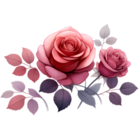 ai généré une magnifique rose Rose avec feuilles une aquarelle style Valentin png