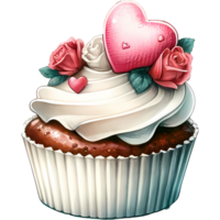 ai generato illustrazione di un' Cupcake con cuori per San Valentino giorno saluto carta png