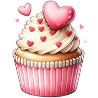 ai generato illustrazione di un' Cupcake con cuori per San Valentino giorno saluto carta png