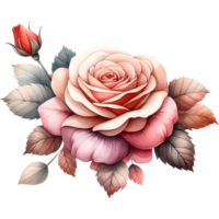 AI generated A beautiful pink rose with leaves a watercolor style Valentine png