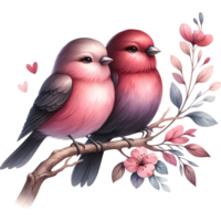 ai generado dos aves en un rama con flores San Valentín día png