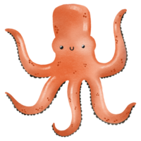 Cartoon hand drawn illustration of sea red octopus. Funny octopus. Underwater sea world. Hand drawn illustration on isolated background. Cute design png
