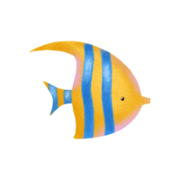 Hand drawn illustration of sea fish yellow with blue stripes. Character from the underwater world. Marine and freshwater fish. Cute baby illustration on isolated background png