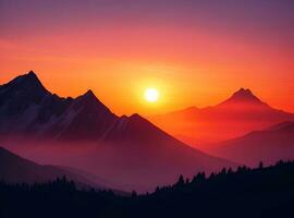 AI generated The sun is setting over the mountains in this image photo