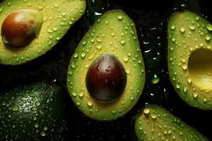 AI generated Fresh avocado with glistening droplets of water viewed from above photo