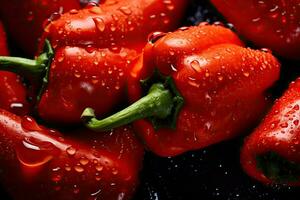 AI generated Fresh red chili with glistening droplets of water viewed from above photo